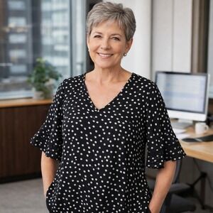 Ekouaer Polka DotBlouse Womens 2XL Bell Short Sleeve Business Work Office Black